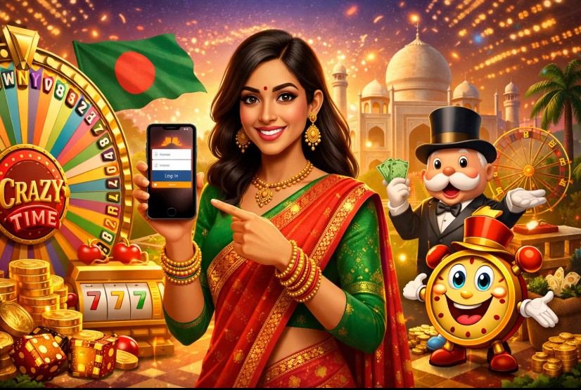 Crazy Time casino login screen on mobile and desktop (Bangladesh)