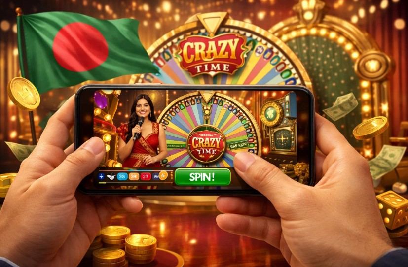 Crazy Time live dealer game on a mobile phone in Bangladesh