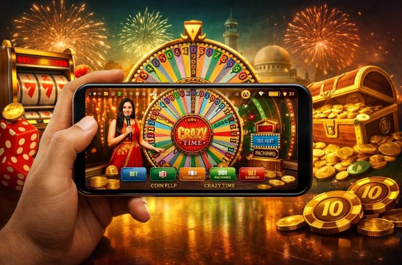 Crazy Time live wheel and host on a mobile screen